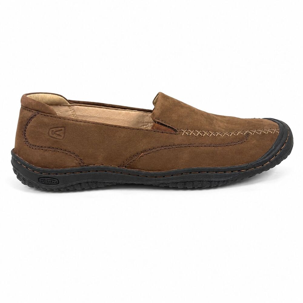Keen Women 9.5 Brown Suede Leather Slip On Golden Loafers Comfort Walking Shoes